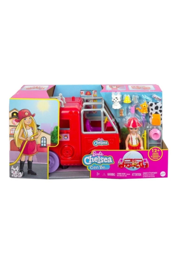 Mattel Barbie Chelsea Itfaiye Aracı Oyun Seti, Chelsea Bebek (6 Inç), Katlanabilir Itfaiyeci