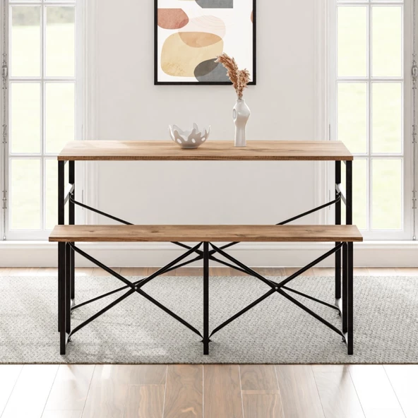 Eportatif Masa Takımı Bench Bank Masa Seti 120x60  Masa Mutfak Masası Yemek Masası 1228 - 3