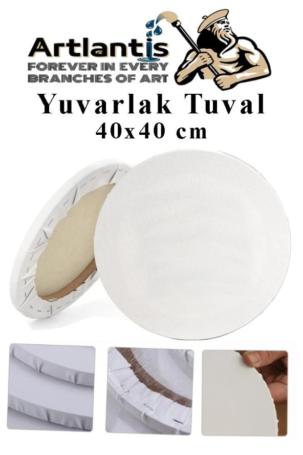 Yuvarlak Tuval 40x40 cm 1 Adet Arkadan Zımbalı Astarlı Resim Tuvali Akrilik Boya Yağlı Boya