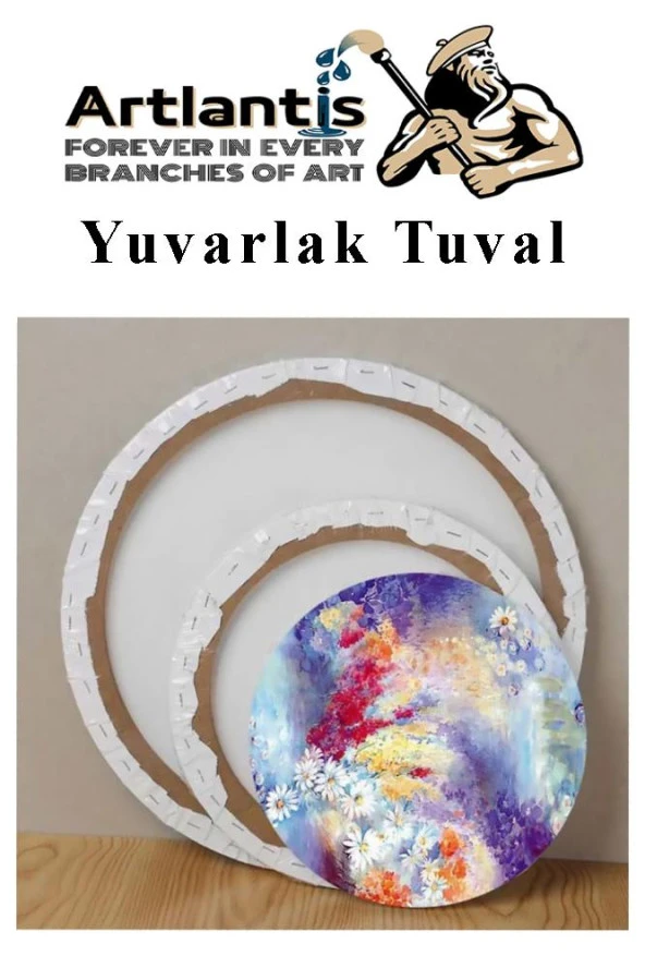 Yuvarlak Tuval 40x40 cm 1 Adet Arkadan Zımbalı Astarlı Resim Tuvali Akrilik Boya Yağlı Boya - 3