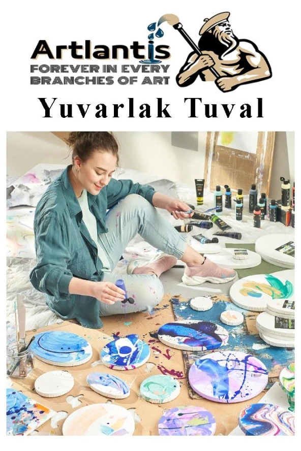 Yuvarlak Tuval 40x40 cm 1 Adet Arkadan Zımbalı Astarlı Resim Tuvali Akrilik Boya Yağlı Boya - 4
