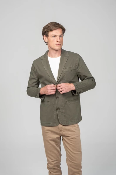 CEKMON Erkek %100 Pamuk Esnek Kumaşdan Parça Boya İçi Astarsız Spor Ceket - 4