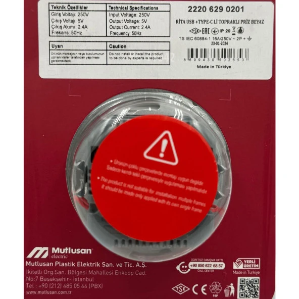 Mutlusan Rita Beyaz USB + Type C Şarjlı Topraklı Priz - 3