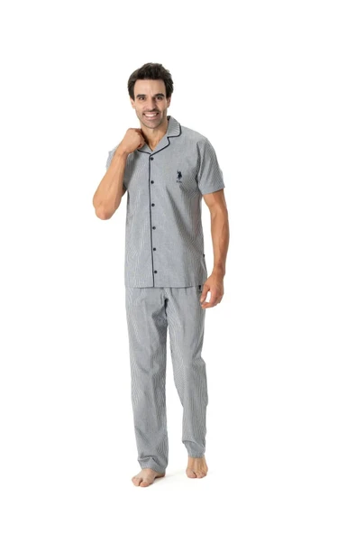 U.S. Polo Assn. Erkek Çizgili Boydan Patlı Pijama Takımı