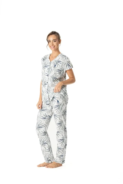 U.S. Polo Assn. Kadın Boydan Patlı Kısa Kollu Pijama Takımı - 5