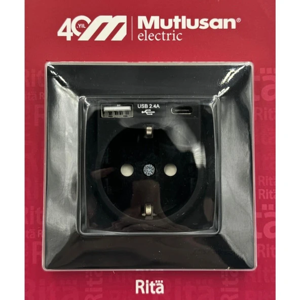 Mutlusan Rita Siyah USB + Type C Şarjlı Topraklı Priz