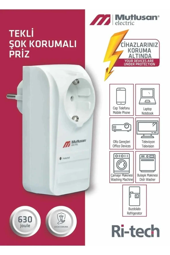 Mutlusan Ri-Tech Tekli Akım Korumalı Priz