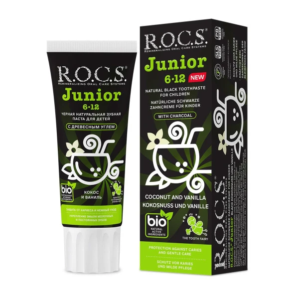 Rocs Junior Black 6-12 Yaş Diş Macunu-Hindistan Cevizi ve Vanilya 60 ml