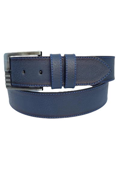 Lacivert Suni Deri Mavi Dikişli Model 4.5 Cm.lik Unisex Spor Kemer - 4547 - Resim 2