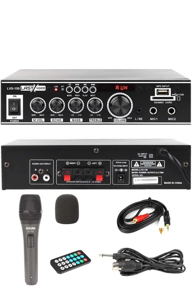 Lastvoice Lvx-150MİC Mikrofonlu Stereo Anfi Amfi 2x75 Watt Bluetooth Usb-Sd 220V/12V ürün görseli
