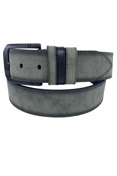 Haki Yeşil Süet Suni Deri Dikişli Model 4.5 cm.lik Unisex Spor Kemer - 4510-10 - Resim 2