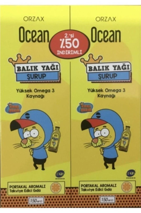 Ocean Balık Yağı Şurup Portakal 2.si %50  150ml+150ml