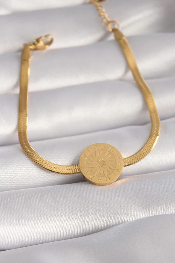 316L Çelik Gold Renk İtalyan Zincir Model İşlemeli Madalyon Figür Kadın Bileklik - EBJ240419W23532 ürün görseli