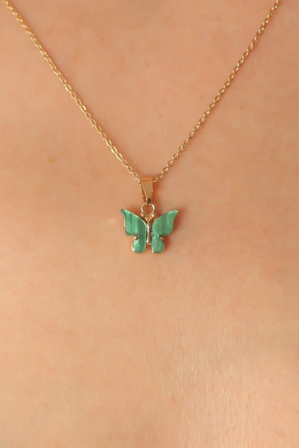 Gold Yeşil Renk Kelebek Figür Kadın Kolye - EBJ240419W23599 - Resim 2