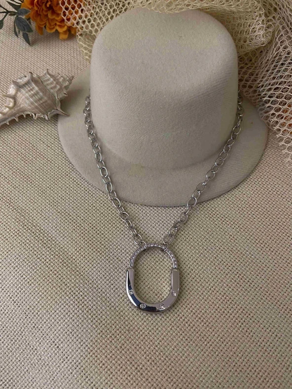 316L Çelik Marka Model Zirkon Taşlı Silver Kolye ürün görseli