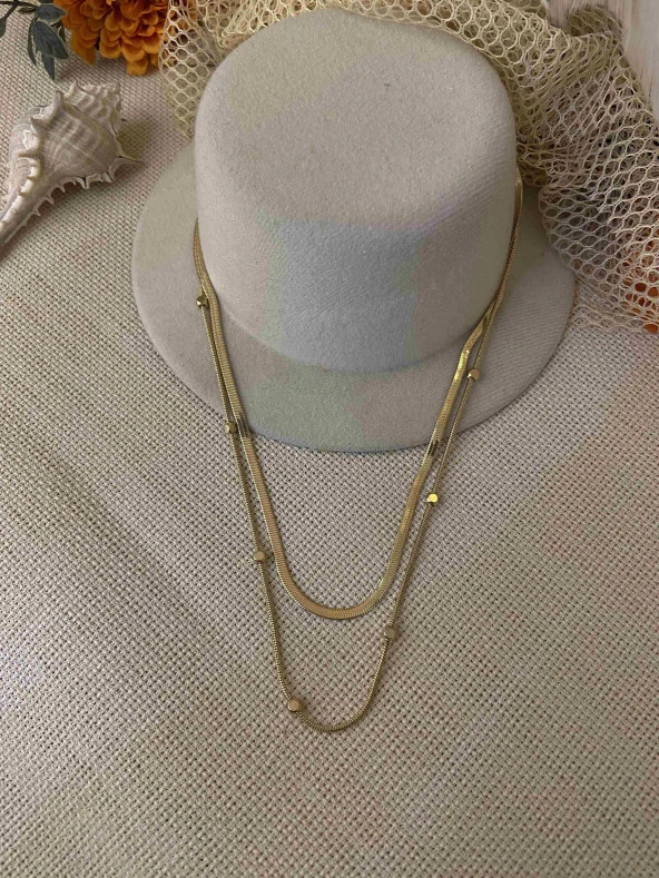 316L Çelik İtalyan ve Burgu Zincir Çift Kolye ürün görseli