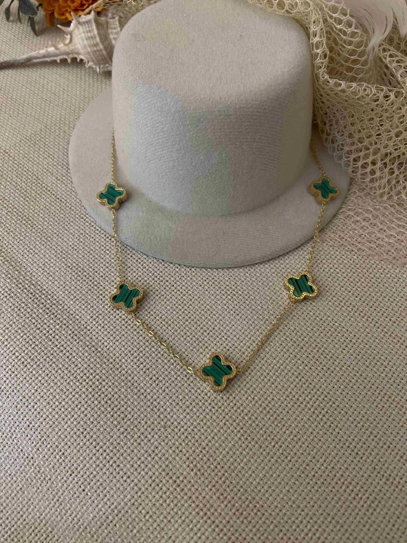 316L Çelik Van Cleef Yeşil Sedefli Kolye ürün görseli