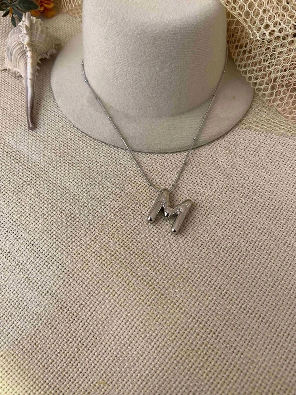 316L Çelik M Harf Balon Kolye Silver ürün görseli