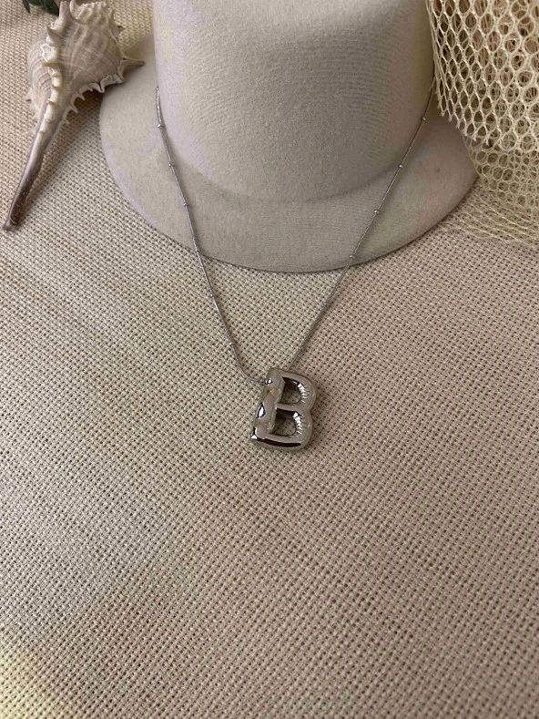 316L Çelik B Harf Balon Kolye Silver ürün görseli