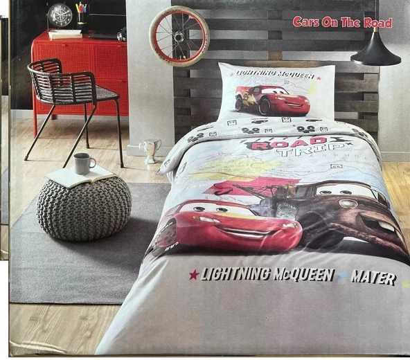 Özdilek Lisanslı Fitted Çarşaflı Tek Kişilik Çocuk Nevresim Takımı-Şimşek Mcq Cars On The Road Gri
