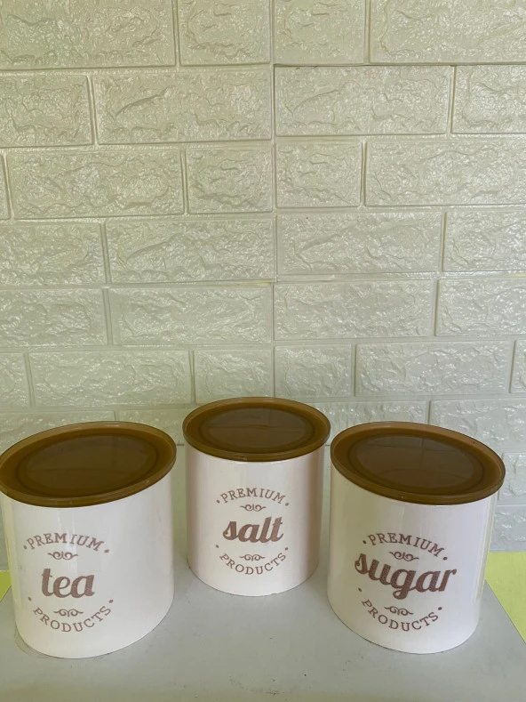3'lü Vakumlu Kapaklı Porselen 1000 ml Tea/Salt/Sugar Çay Tuz Şeker Kavanoz Seti - 2