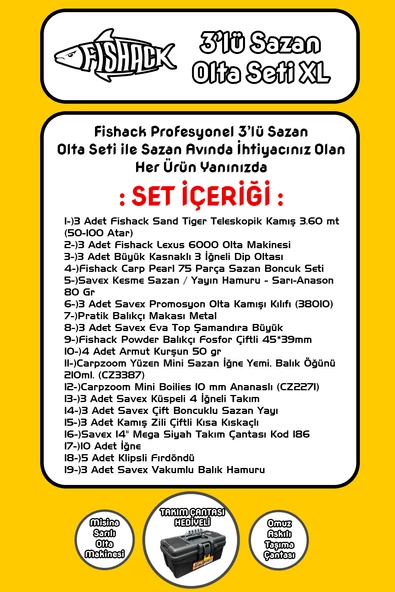Fishack 3'lü Sazan Olta Seti XL - 3.60MT/50-100GR - Resim 2