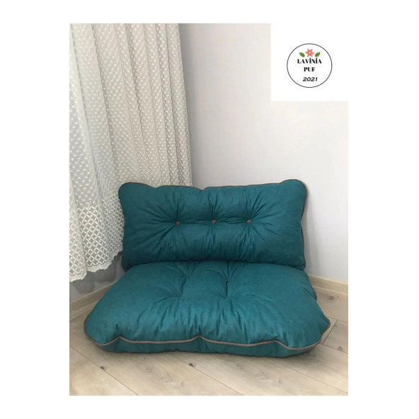 Puf Petek Önü Palet Yer Minderi Ikili Takım Petrol Mavisi - Resim 2