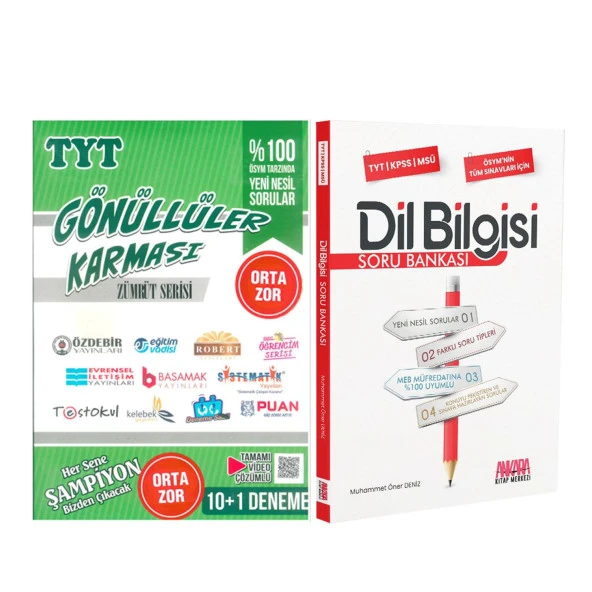 Gönüllüler TYT Zümrüt Serisi Deneme ve AKM Dil Bilgisi Soru Bankası Seti 2 Kitap