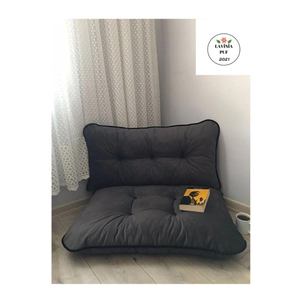 Puf Petek Önü Palet Yer Minderi Ikili Takım Antrasit 70x100cm - Resim 2