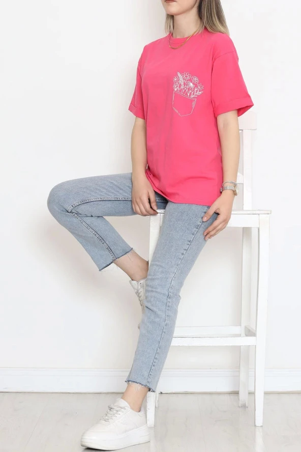 Baskılı Duble Kol Tişört Pembe - 16529.1567. - 5