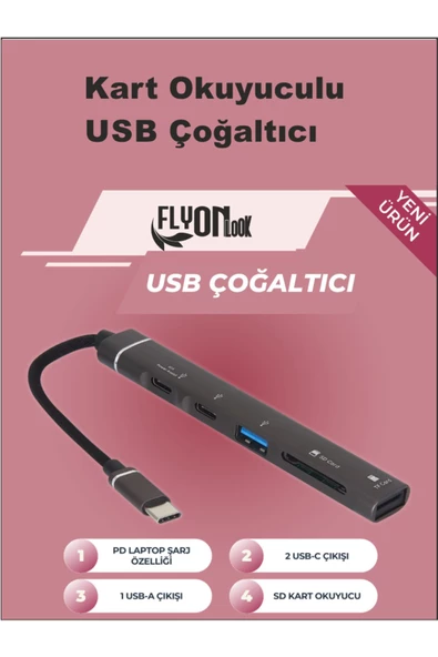 4 1 Otg- Usb Çoğaltıcı Hemde Kart Okuyuculu Usb Hub Telefon Tablet Için Type-c Girişli