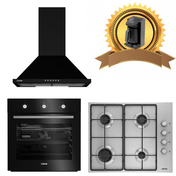 Altus Siyah Inox Eko Ankastre Set 521 B Conic Davlumbaz -181 GID Inox Ocak - 133 B Turbo Fırın - Resim 4