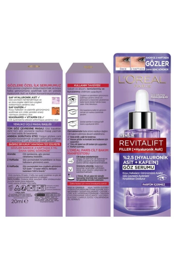 L'Oreal Paris Revitalift Filler Göz Çevresini Aydınlatıcı, Koyu Halka Görünümünü Azaltan Göz Serumu 20ml - Resim 2