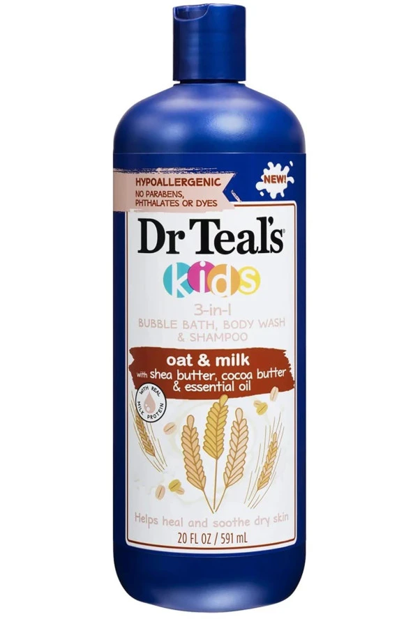 Dr.Teals Kids Oat & Milk 3in1 Banyo Köpüğü + Vücut Şampuanı + Şampuan 591ML