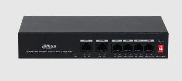 Dahua PFS3006-4ET-36 6 Port Hızlı Ethernet Switch 4 Port PoE 2 Port Uplink 36W PoE Switch