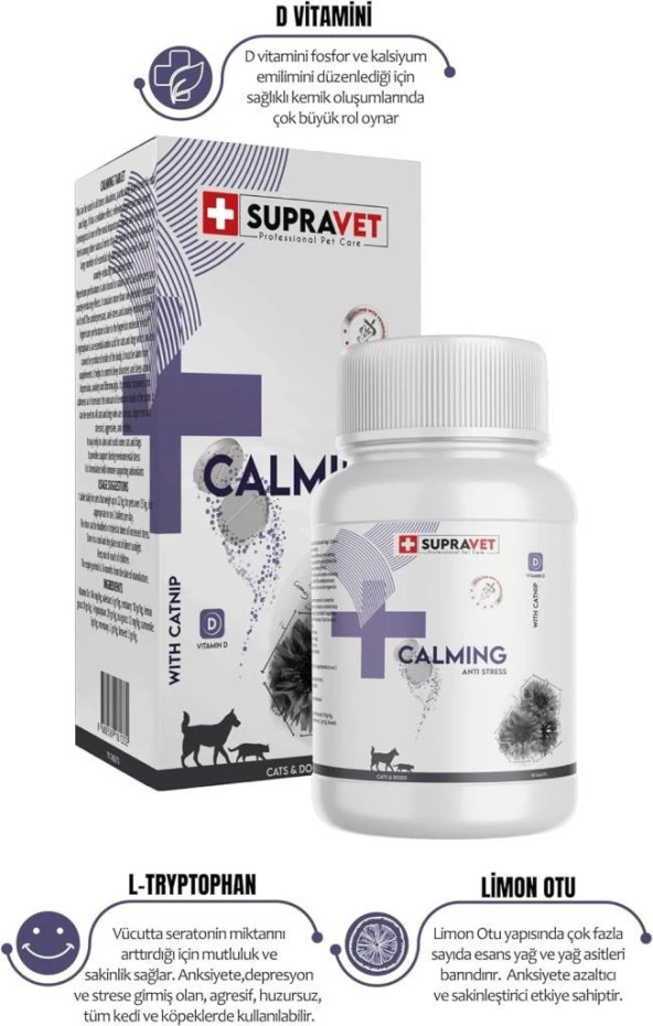Supravet Calming Tablet Vitamin D + Catnip 75 Tablet - 4