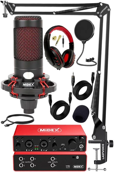 Midex Functional Paket-2 Stüdyo Ekipmanları Mikrofon 4 Çıkış Ses Kartı Full Set ürün görseli