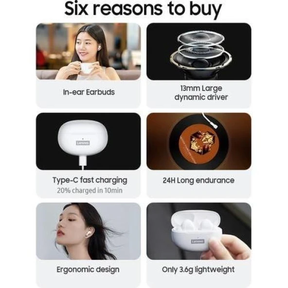 Lenovo Lp5 Bluetooth 5.0 Kablosuz Kulaklık - Beyaz - Resim 4