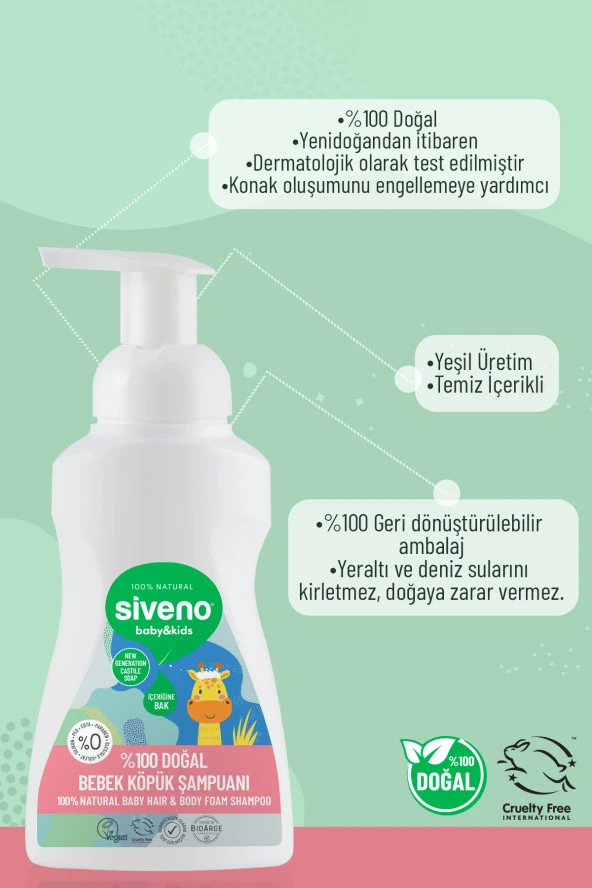 Siveno %100 Doğal Bebek Köpük Şampuanı Yenidoğan Saç Ve Vücut İçin Nemlendirici Bitkisel Vegan 250 Ml - 7