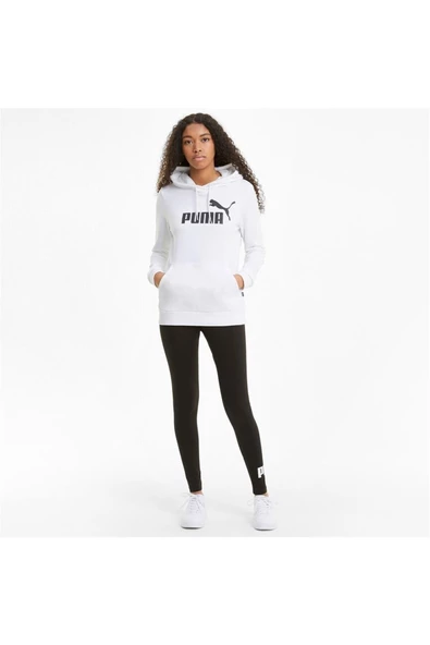 Puma Ess Logo Hoodie - Kadın Beyaz Kapüşonlu Sweatshirt - 586791 02