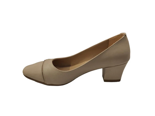 Ventes 1838629Z Yuvarlak Burun Taşlı 5 cm Kalın Topuk Günlük Kadın Topuklu Ayakkabı - 6