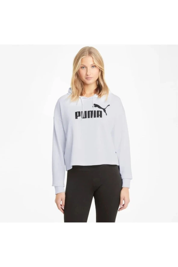 Puma Ess Cropped Logo Hoodie - Kadın Beyaz  Sweatshirt - 586870 02