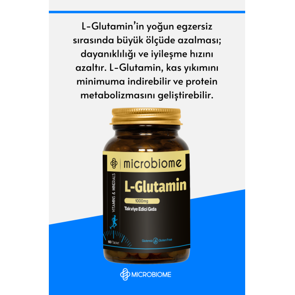 Microbiome L-glutamin 1000 Mg 60 Tablet Aminoasit Amino Asit (L-GLUTAMİNE) - 2