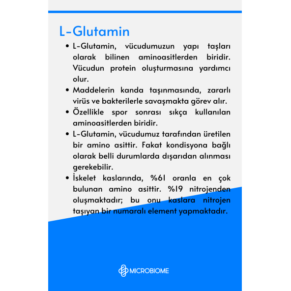 Microbiome L-glutamin 1000 Mg 60 Tablet Aminoasit Amino Asit (L-GLUTAMİNE) - 3