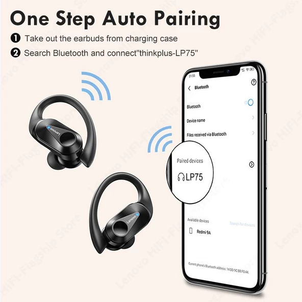 Lenovo ThinkPlus LP75 Kablosuz Şarj Göstergeli Sporcu Bluetooth Kulaklık Beyaz - 4