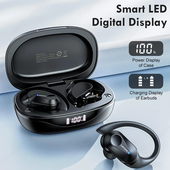 Lenovo ThinkPlus LP75 Kablosuz Şarj Göstergeli Sporcu Bluetooth Kulaklık Beyaz - 5