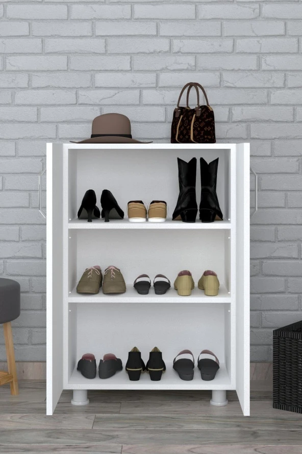 Ayakkabılık Dolabı Çift Kapaklı 2 Raflı Çok Amaçlı Dolap - 5