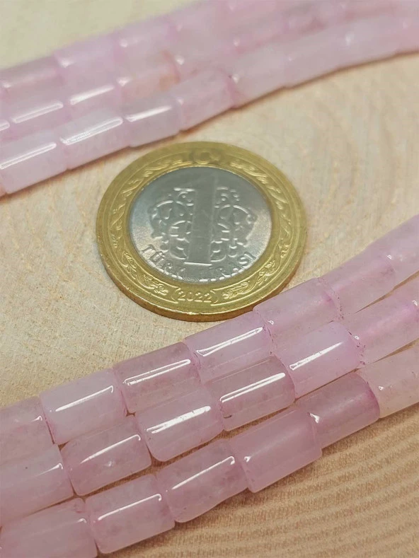 Pembe Kuvars Taşı Silindir Kesim 5.5x7.5mm Dizi (49306) - Resim 2