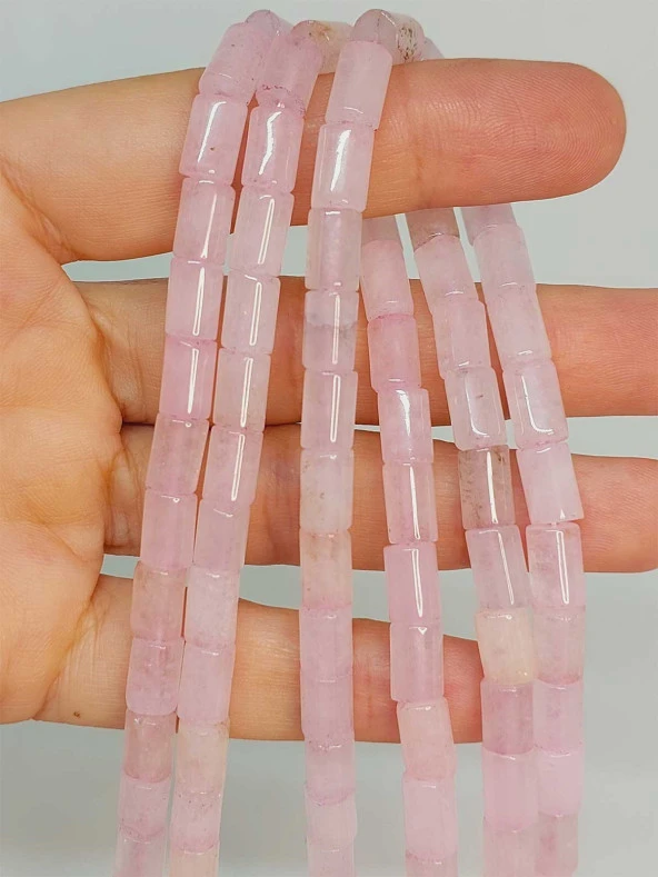 Pembe Kuvars Taşı Silindir Kesim 5.5x7.5mm Dizi (49306) ürün görseli 1