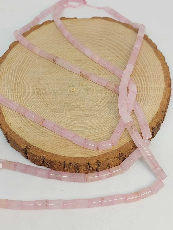 Pembe Kuvars Taşı Silindir Kesim 5.5x7.5mm Dizi (49306) - Resim 3